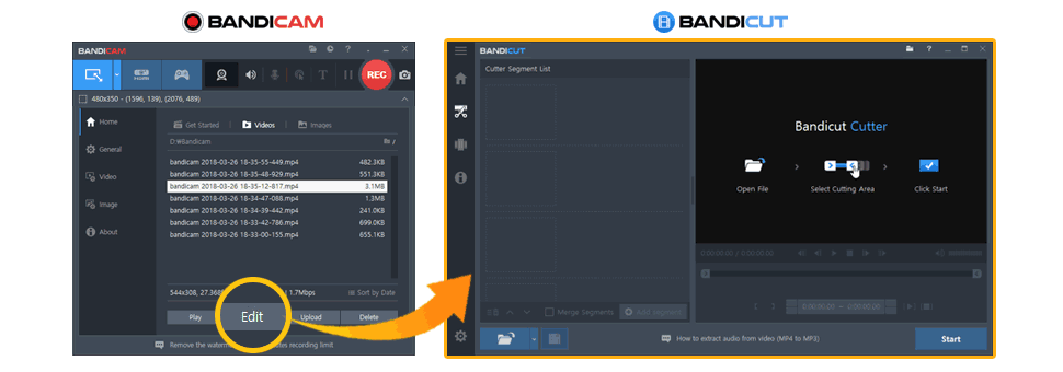 Cut/Join recorded videos with Bandicut, Bandicam