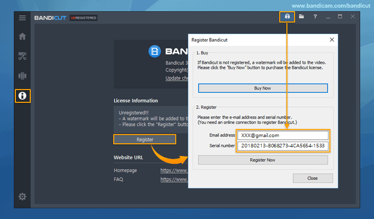 How to enter the bandicut serial number