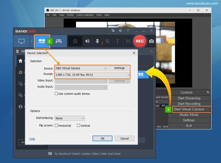 OBS virtual camera, bandicam