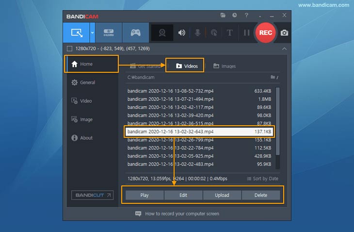 Output file, Bandicam 