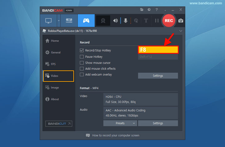 bandicam record hotkey