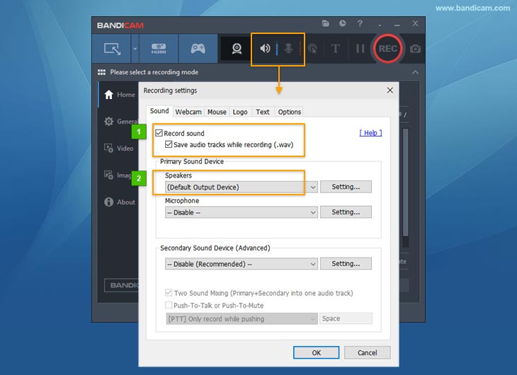 bandicam sound settings