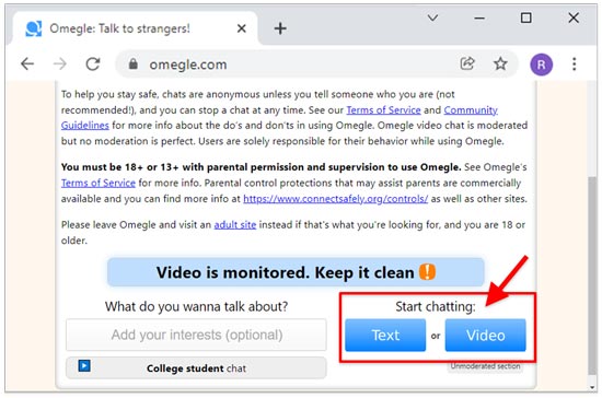 omegle text or video
