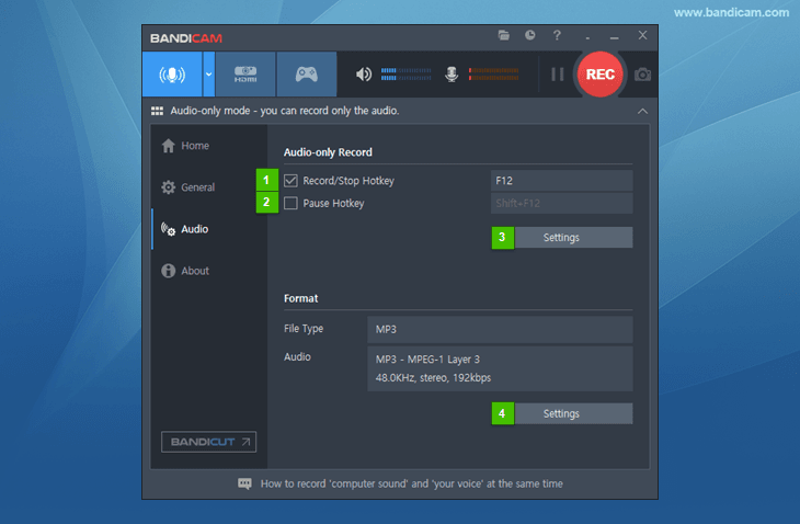 Bandicam sound only, audio settings