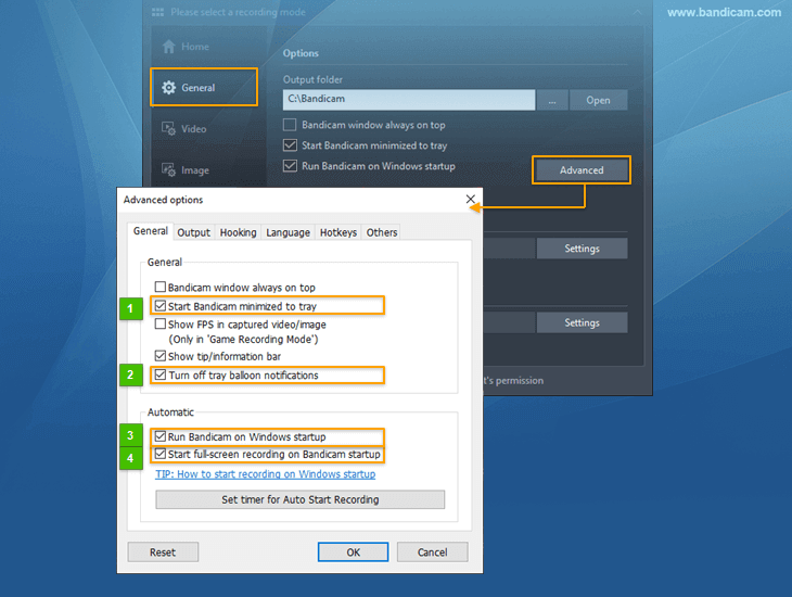 Auto Start Recording, bandicam