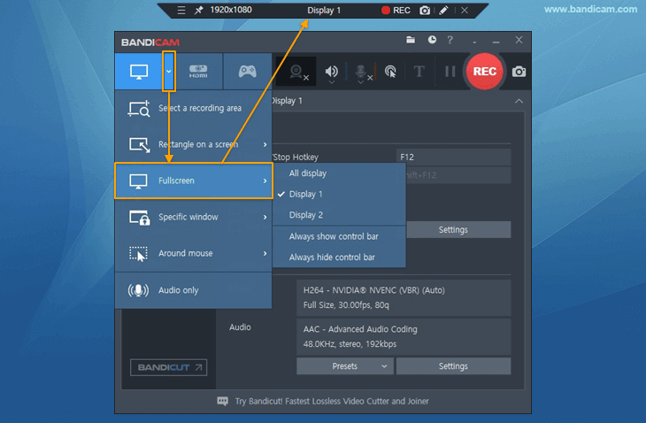 Bandicam, record fullscreen