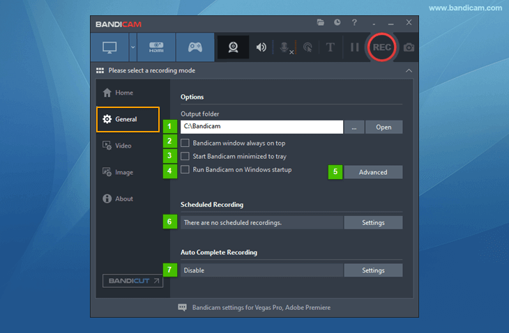 Bandicam - General settings