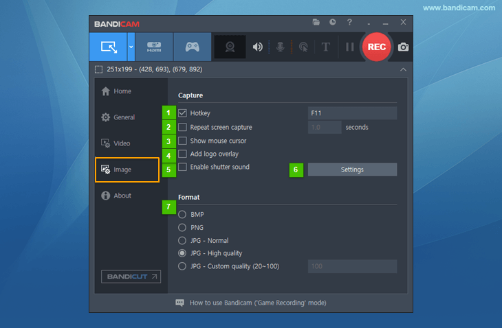 Bandicam Image Capture - Settings