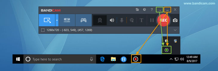 Bandicam window - Minimize to system tray