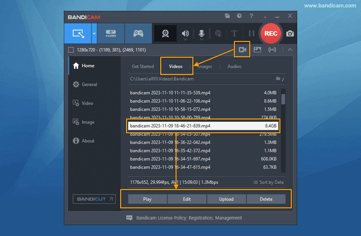 Bandicam, captured videos