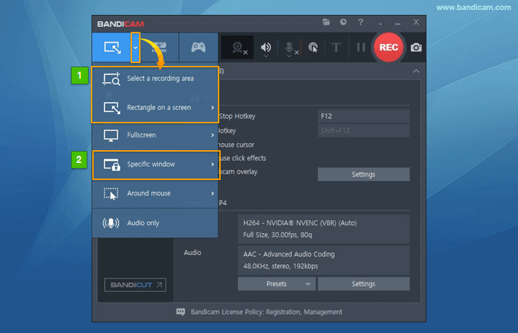 bandicam screen recording mode