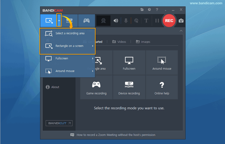 bandicam screen recording mode