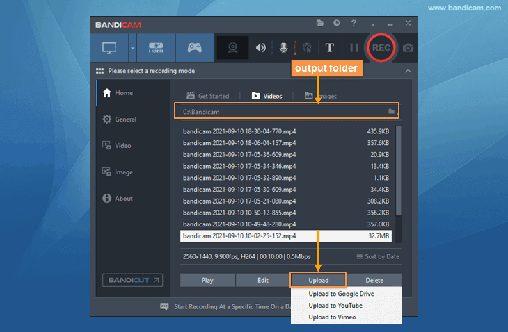 bandicam output, recorded video