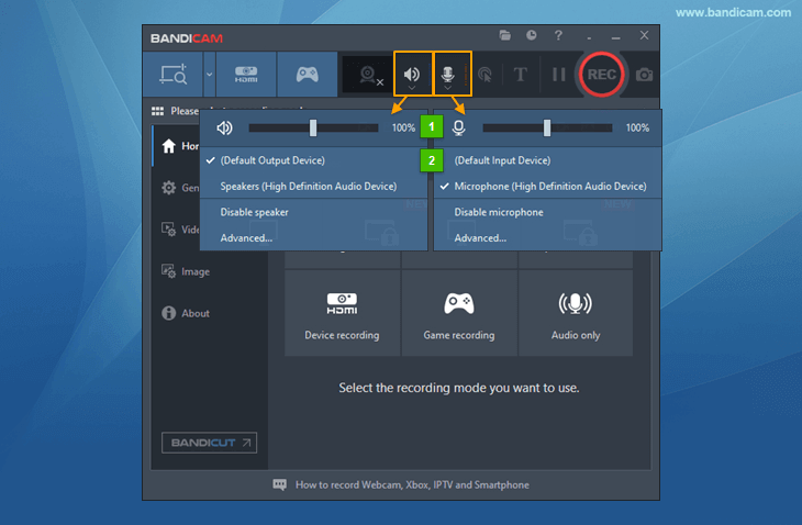 Bandicam, amplify audio volume, reduce audio volume