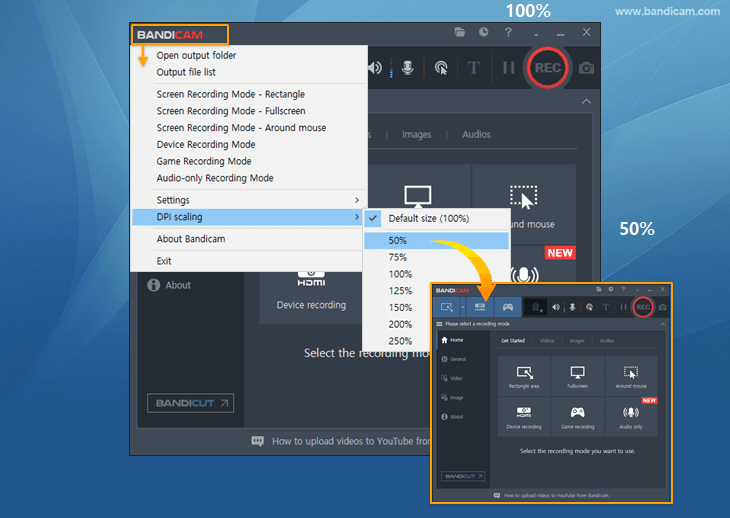 Bandicam window - DPI scaling