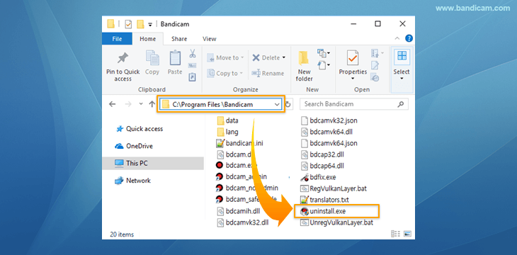 Uninstalling Bandicam program