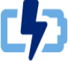 Blue icon of a battery with lightning bolt