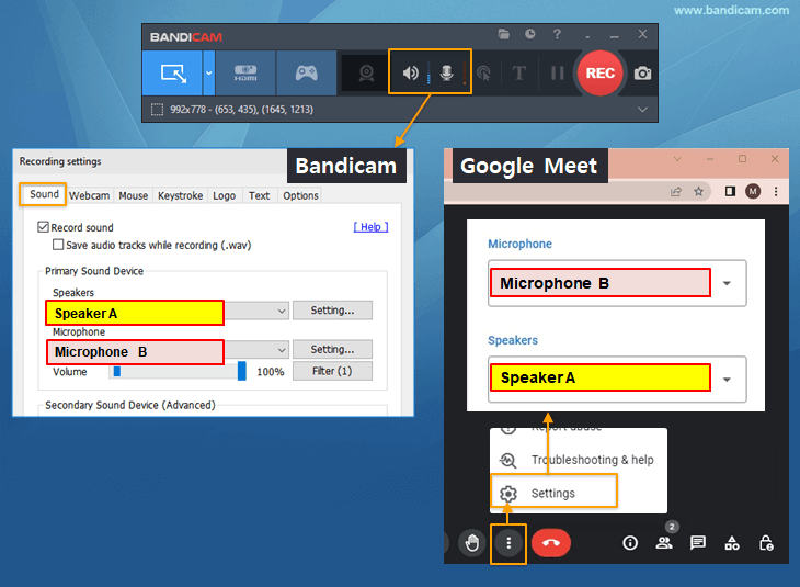 Google meet audio settings