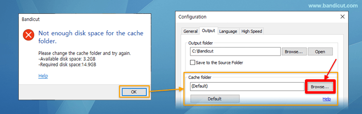 Insufficient storage space, change the cache folder