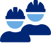 Blue icon of two overlapping workers in hard hats