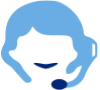 Blue icon of a person with a headset and microphone