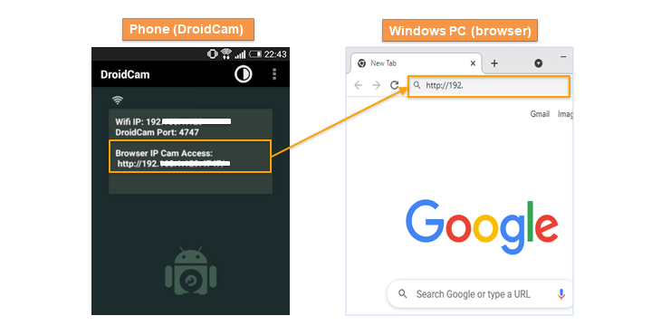 connect phone camera with a web browser