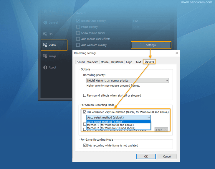 Bandicam, Use enhanced capture method