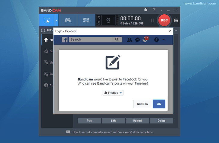 Connect Bandicam to Facebook