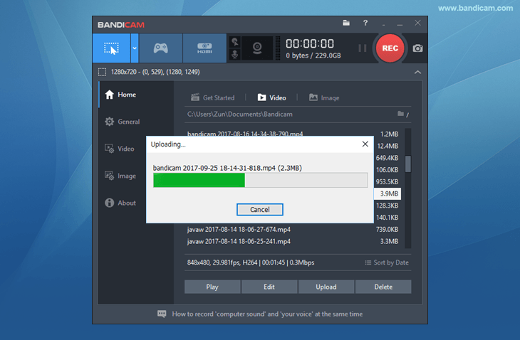 Bandicam, Video uploading