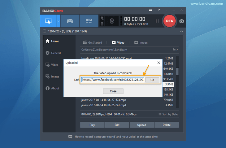 Bandicam, Video uploaded