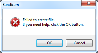 Error message - Failed to create file