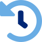 Blue icon of a clock with an arrow circle