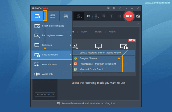 Bandicam, record a specific window