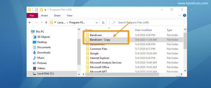 copy Bandicam installation folder