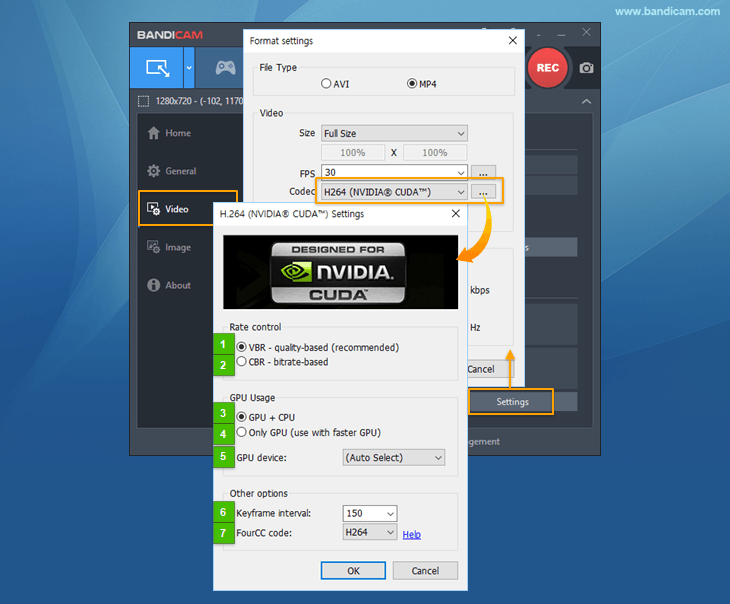 Nvidia CUDA H.264 encoder Settings