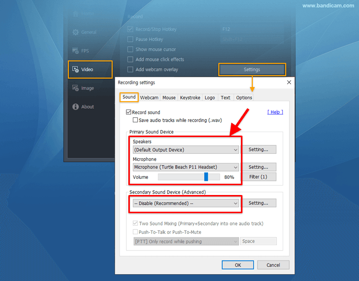 bandicam sound settings