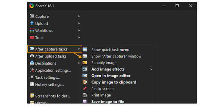 ShareX after capture tasks