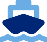 Blue icon of the front of a large cargo ship