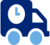 Blue icon of a truck with a clock on the side