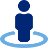 Blue icon of a person standing in a circle