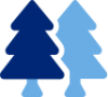Blue icon of two overlapping pine trees