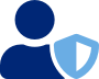 Blue icon of a person with a shield
