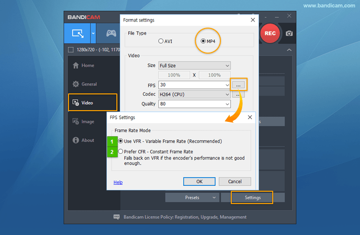 FPS settings: VFR and CFR