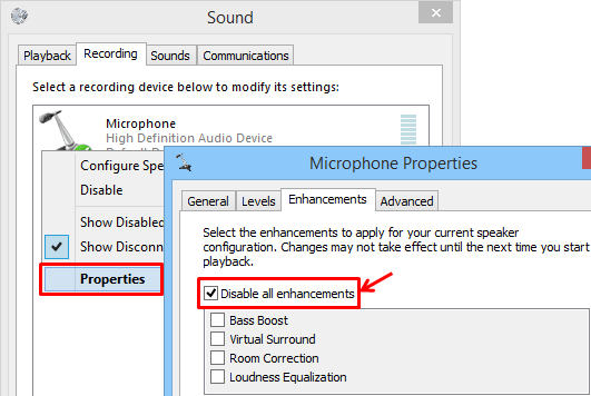 remove microphone fireworks/noise in Windows Vista/7/8/10/11