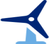Blue icon of a three blade wind turbine
